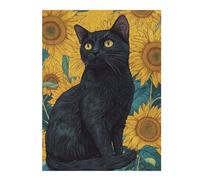 Puzzle pour Adolescents 52x38cm/1000pcs Black Cat and Sunflowers Jeu De Réflexion pour Adultes, Amusant Et Humoristique, pour Stimuler Votre Cerveau 52x38cm/1000pcs