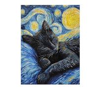 Puzzle pour Adolescents 52x38cm/1000pcs Black Cat Sleeping Night Puzzles pour Adolescents - Décoration Murale - Améliore La Mémoire - Cadeaux De Noël Et d'anniversaire 52x38cm/1000pcs
