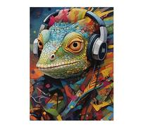 Puzzle pour Adolescents 52x38cm/1000pcs Colorful Lizard with Headphones-1 Puzzles pour Adultes Jeux Relaxants Difficulté Difficile Cadeaux Uniques d'anniversaire Et De Noël 52x38cm/1000pcs