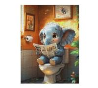 Puzzle pour Adolescents 52x38cm/1000pcs Elephant Reading on Toilet Funny Puzzle pour Adultes, Jouet, Décoration Murale, Défi Difficile, Activités Amusantes À La Maison 52x38cm/1000pcs