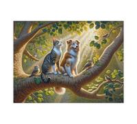 Puzzle pour Adolescents 52x38cm/1000pcs Forest Friends Cat, Dog, Birds Puzzle À Monter Soi-même - Jouets pour Améliorer La Mémoire - Cadeaux Uniques pour Un Anniversaire Ou Noël 52x38cm/1000pcs