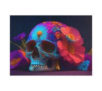 Puzzle pour Adolescents 52x38cm/1000pcs Pièces De Puzzle Colorful Floral Skull Artwork Puzzles pour Adultes Jeu Manuel Décoration Parfaite Défi À Compléter 52x38cm/1000pcs