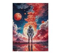 Puzzle pour Adolescents 52x38cm/1000pcs Red Space Astronaut Moon Jeu De Réflexion pour Adultes, Amusant Et Humoristique, pour Stimuler Votre Cerveau 52x38cm/1000pcs