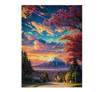 Puzzle pour Adolescents 52x38cm/1000pcs Sakura Mount Fuji Sunset Anime Jeu De Réflexion pour Adultes, Amusant Et Humoristique, pour Stimuler Votre Cerveau 52x38cm/1000pcs