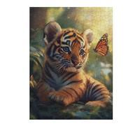 Puzzle pour Adolescents 52x38cm/1000pcs Tiger Cub with Butterfly Puzzle pour Adultes, Jouet, Décoration Murale, Défi Difficile, Activités Amusantes À La Maison 52x38cm/1000pcs
