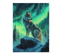 Puzzle pour Adolescents 52x38cm/1000pcs Wolf Under The Northern Lights Puzzle pour Adultes, Jeu Familial, Défi Difficile, Cadeaux De Noël Et d'anniversaire 52x38cm/1000pcs