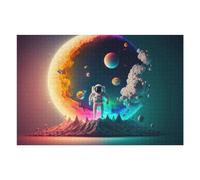Puzzle pour Adolescents 75x50cm/1000pcs Astronaut on Colorful Planet Puzzle pour Adultes Jeux Amusants Vacances À La Maison Cadeaux pour Passer Le Temps Entre Amis Et en Famille 75x50cm/1000pcs