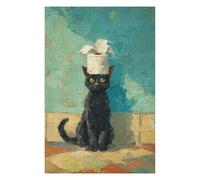 Puzzle pour Adolescents 75x50cm/1000pcs Black Cat with Toilet Paper Hat-5 Puzzle Anti-Stress, Jouet Idéal pour Se Détendre Pendant Les Vacances À La Maison, Parfait comme Cadeau 75x50cm/1000pcs