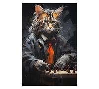 Puzzle pour Adolescents 75x50cm/1000pcs Cat Playing Chess Painting Puzzle Anti-Stress - Analyse Et Logique - Niveau Difficile Et Stimulant 75x50cm/1000pcs