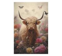Puzzle pour Adolescents 75x50cm/1000pcs Cute Floral Highland Cow Puzzles pour Adolescents - Décoration Murale - Améliore La Mémoire - Cadeaux De Noël Et d'anniversaire 75x50cm/1000pcs