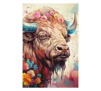 Puzzle pour Adolescents 75x50cm/1000pcs Floral Bison Portrait Puzzle pour Adultes Jeux Amusants Vacances À La Maison Cadeaux pour Passer Le Temps Entre Amis Et en Famille 75x50cm/1000pcs