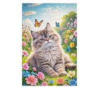 Puzzle pour Adolescents 75x50cm/1000pcs Fluffy Cat in A Flower Meadow Puzzle À Monter Soi-même - Jouets pour Améliorer La Mémoire - Cadeaux Uniques pour Un Anniversaire Ou Noël 75x50cm/1000pcs