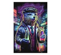 Puzzle pour Adolescents 75x50cm/1000pcs Neon Otter in Cityscape Puzzle pour Adultes Jeux Amusants Vacances À La Maison Cadeaux pour Passer Le Temps Entre Amis Et en Famille 75x50cm/1000pcs