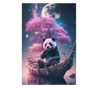 Puzzle pour Adolescents 75x50cm/1000pcs Panda on A Wooden Boat Under A Full Moon Puzzles pour Adultes Jeu De Réflexion Course De Vitesse Interaction Parent-Enfant 75x50cm/1000pcs