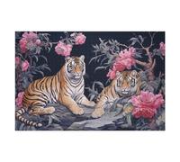 Puzzle pour Adolescents 75x50cm/1000pcs Pièces De Puzzle Floral Tigers in Harmony Puzzles pour Adultes Jeu Manuel Décoration Parfaite Défi À Compléter 75x50cm/1000pcs
