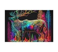 Puzzle pour Adolescents 75x50cm/1000pcs Pièces De Puzzle Rainbow Forest Deer Illustration Puzzles pour Adultes Jeu Manuel Décoration Parfaite Défi À Compléter 75x50cm/1000pcs