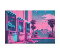Puzzle pour Adolescents 75x50cm/1000pcs Pièces De Puzzle Vibrant Retro Futuristic Scene with Palm Trees Puzzles pour Adultes Jeu Manuel Décoration Parfaite Défi À Compléter 75x50cm/1000pcs