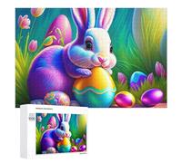 Puzzle pour Adolescents Colorful Easter Bunny with Eggs Puzzle Adulte Anti-Stress, Cadeau d'anniversaire, Cadeaux, 1000 PCS