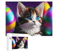 Puzzle pour Adolescents Colorful Easter Eggs with Cute Kitten Puzzle Adulte Anti-Stress, Cadeau d'anniversaire, Cadeaux, 500 PCS