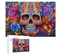 Puzzle pour Adolescents Colorful Sugar Skull Artwork-2 Puzzle Adulte Anti-Stress, Cadeau d'anniversaire, Cadeaux, 300 PCS