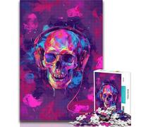 Puzzle pour Adolescents, crânes colorés avec écouteurs, 1 000 pièces, Jouets éducatifs, Jeux Anti-Stress, Superbes Cadeaux et Jouets 26x38cm