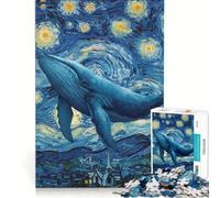 Puzzle pour Adolescents de 1000 pièces Baleine dans Une Peinture de Nuit étoilée Jeu de réflexion Amusant et Humoristique Cadeau d'anniversaire ou de Noël Unique 50x75cm