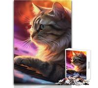 Puzzle pour Adolescents de 1000 pièces Chaton de l'espace pianiste, Jeu éducatif Familial, Niveau de difficulté:Difficile, Cadeau d'anniversaire, Dimensions:50 x 75cm