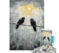 Puzzle pour Adolescents de 1000 pièces Deux Corbeaux sur Un Fil de Fer Puzzle de Peinture Jeu Manuel Amusant et Humoristique Cadeau Anti-Stress (Taille 38x52cm)