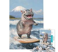 Puzzle pour Adolescents de 1000 pièces Hippopotame Souriant Faisant du Surf - Jeu Familial Difficile et Stimulant - Décoration Murale - À partir de 14 Ans - Jeu de Puzzle proposé (38x52cm)