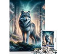 Puzzle pour Adolescents de 1000 pièces Loup mystérieux de la forêt Décoration intérieure Jeu Amusant et interactif avec Poster et fiche de Questions Assortis Format 50x75cm