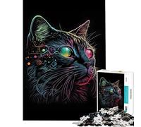 Puzzle pour Adolescents de 1000 pièces Motif Chat Abstrait rétro idéal pour Un Anniversaire ou Noël décoration Murale Jeu éducatif pour Les 14 Ans et Plus (50x75cm)