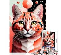 Puzzle pour Adolescents de 1000 pièces, Motif Chat géométrique, décoration intérieure, Jouet Amusant, Cadeau Pratique avec Poster et fiche de Questions Assortis, Format 50x75cm