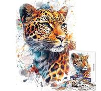 Puzzle pour Adolescents de 1000 pièces, Motif léopard Aquarelle, décoration intérieure, Jouet Amusant, Cadeau Pratique avec Poster et fiche de Questions Assortis, Format 38x52cm