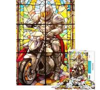 Puzzle pour Adolescents de 1000 pièces Motif Moto et Chevalier en vitrail Jeu Manuel Amusant et Anti-Stress (38x52cm)