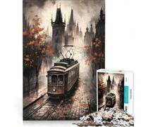 Puzzle pour Adolescents de 1000 pièces Motif Tramway de Prague Jeu Amusant et Pratique idéal comme Cadeau ou Jouet Dimensions 50x75cm