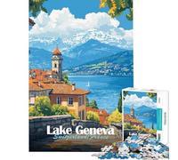 Puzzle pour Adolescents de 1000 pièces Paysage du lac Léman Jeu Manuel Cadeau d'anniversaire idéal pour Toute la Famille (Taille 38x26cm)