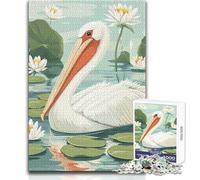Puzzle pour Adolescents de 1000 pièces:Pélican dans Un étang de nénuphars - Jeu éducatif Familial - Niveau de difficulté:Difficile - Cadeau d'anniversaire - Dimensions:38x26cm