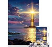 Puzzle pour Adolescents de 1000 pièces Phare Lumineux dans Un Paysage Marin Nocturne Magique décoration intérieure Jouet Cadeau de Noël Secret Jeu Familial Stimulant cérébral Dimensions 38x52cm