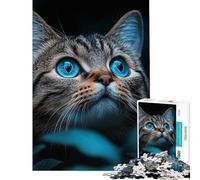 Puzzle pour Adolescents de 1000 pièces Portrait de Chat saisissant aux Yeux Bleus idéal pour Un Anniversaire ou Une décoration Murale de Noël Jeu éducatif pour Les 14 Ans et Plus (38x52cm)