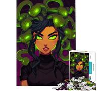 Puzzle pour Adolescents de 1000 pièces Portrait de Méduse avec Serpents Verts fluorescents Jeu Familial Difficile et Stimulant idéal pour Les 14 Ans et Plus 38x52cm