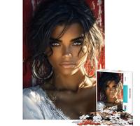 Puzzle pour Adolescents de 1000 pièces Portrait d'une Belle Femme avec des Boucles d'oreilles créoles Jeu Familial Difficile et Stimulant Décoration Murale À partir de 14 Ans 38x52cm