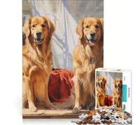 Puzzle pour Adolescents de 1000 pièces représentant Deux Golden Retrievers Jeu Pratique Difficile et Stimulant 38x52cm