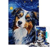 Puzzle pour Adolescents de 1000 pièces représentant Un Berger Australien la Nuit Un défi à relever pour Apprendre et Apprendre en Famille à partir de 14 Ans (38x26cm)