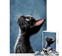 Puzzle pour Adolescents de 1000 pièces représentant Un Chat Noir regardant vers Le Haut Jeu éducatif à Monter soi-même avec Poster et fiche de Questions Assortis Dimensions 50x75cm Idée Cadeau