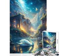 Puzzle pour Adolescents de 1000 pièces représentant Un Cygne dans Un Paysage Fantastique avec des ruines Jeu éducatif pour Toute la Famille Défi éducatif Dimensions 38x26cm