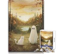 Puzzle pour Adolescents de 1000 pièces représentant Un fantôme et Un Chat dans Une forêt d'automne Profitez de Moments de détente et de Calme Découpe Nette et résistante Jeu de Loisirs créatifs