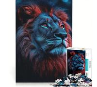 Puzzle pour Adolescents de 1000 pièces représentant Un Lion avec éclairage Rouge et Bleu Un Jeu Impossible et Stimulant pour réduire Le Stress idéal comme Cadeau 50x75cm