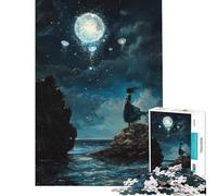 Puzzle pour Adolescents de 1000 pièces représentant Une Femme contemplant Un Ciel au Clair de Lune Un défi à relever pour Apprendre et s'amuser en Famille à partir de 14 Ans (38x52cm)
