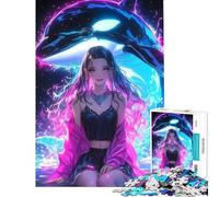 Puzzle pour Adolescents de 1000 pièces représentant Une Fille néon avec Une Baleine Un défi à relever Cadeau d'anniversaire idéal Jeu éducatif pour Les 14 Ans et Plus 38x52cm