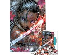 Puzzle pour Adolescents de 1000 pièces représentant Une guerrière avec Une épée et des Fleurs Jeu de réflexion et de logique pour Adultes pour Les Amis et la Famille (38x52cm)